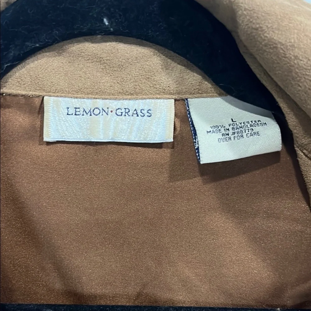 Lemon Grass zip front pin tuck faux suede blouse size Large soft and light